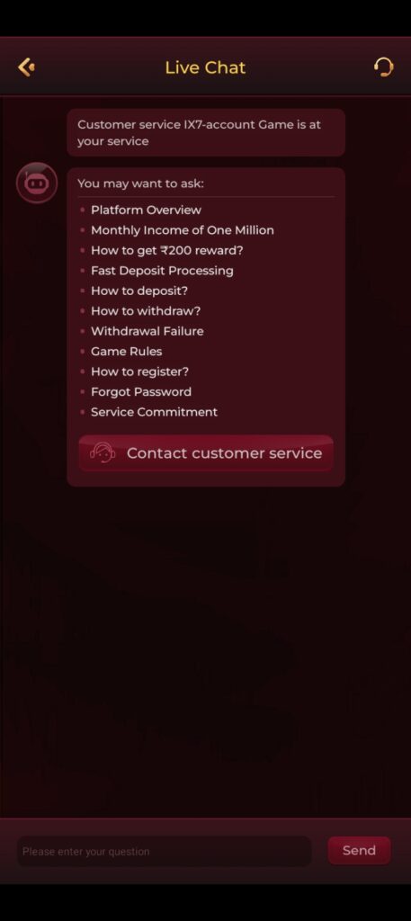 ix7 contact support live chat dashboard